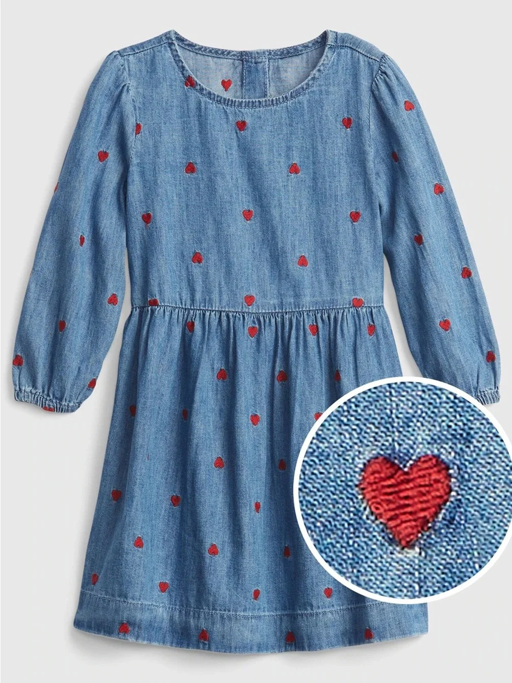 GAP Blue Denim Dress with Red Heart Embroidery
